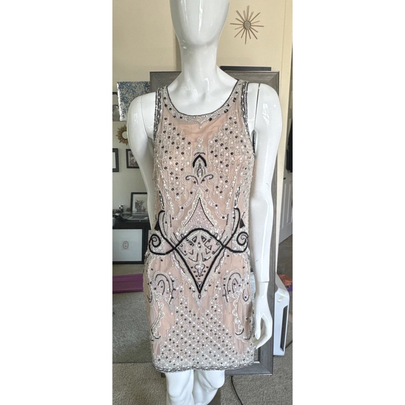 Tracy Reese Vintage-Style Beaded Sleeveless Dress With Ornate Patterns, Size 2